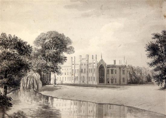 Attributed to Samuel Hieronymus Grimm (1733-1794) A view of Sheffield Park House 9.25 x 13in.